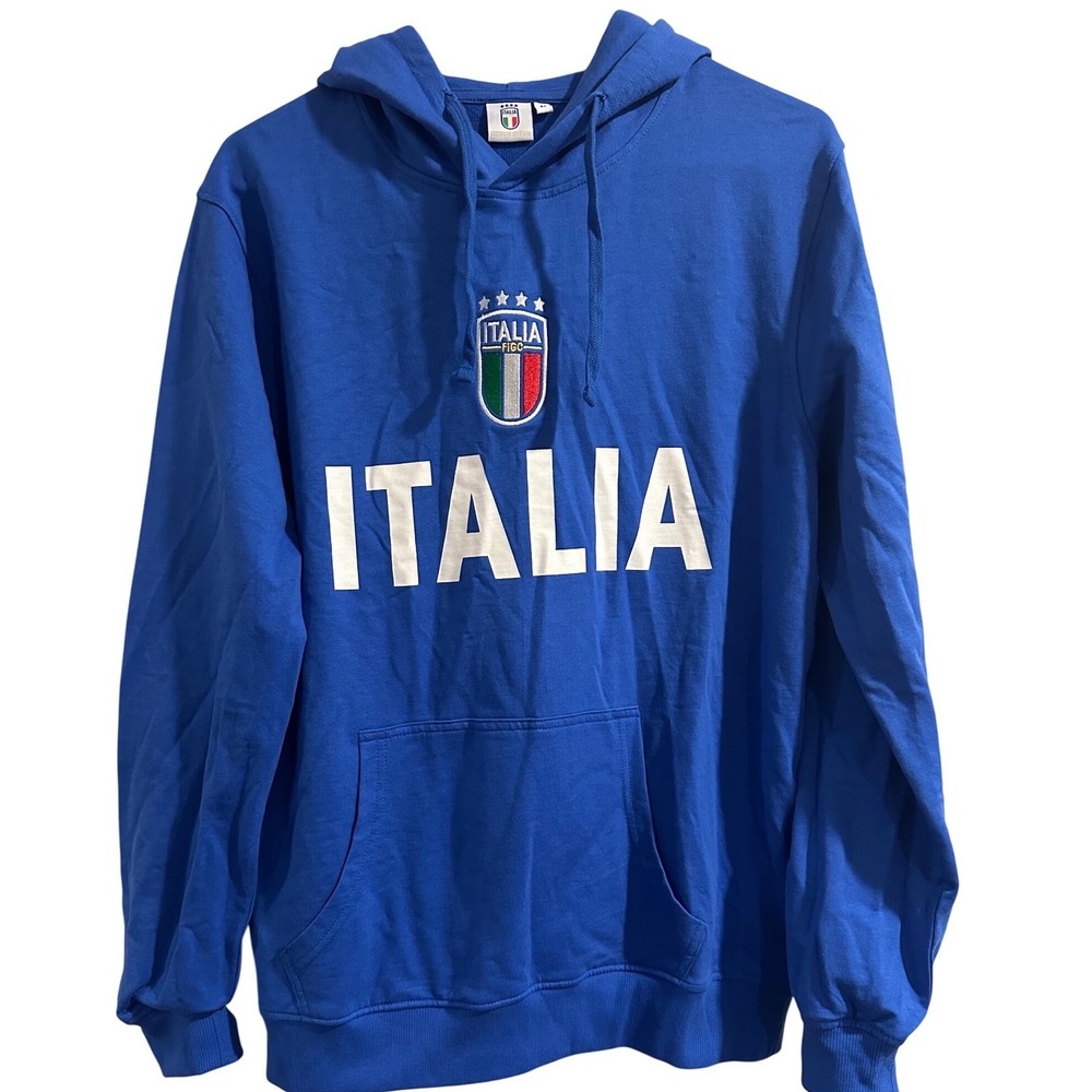 Italia FIGC Soccer Hoodie Blue Cotton Pullover Sweatshirt FIGC017 Mens Medium